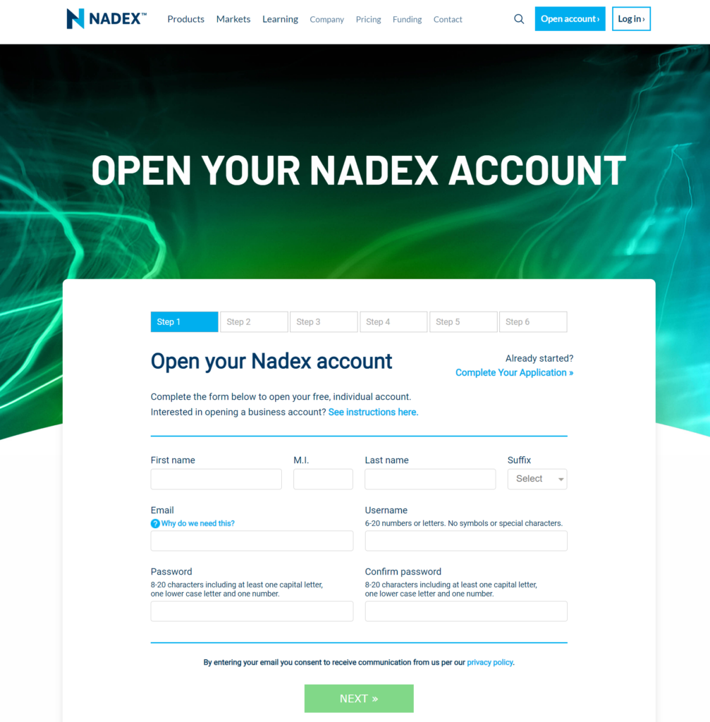 how to open an account on Nadex