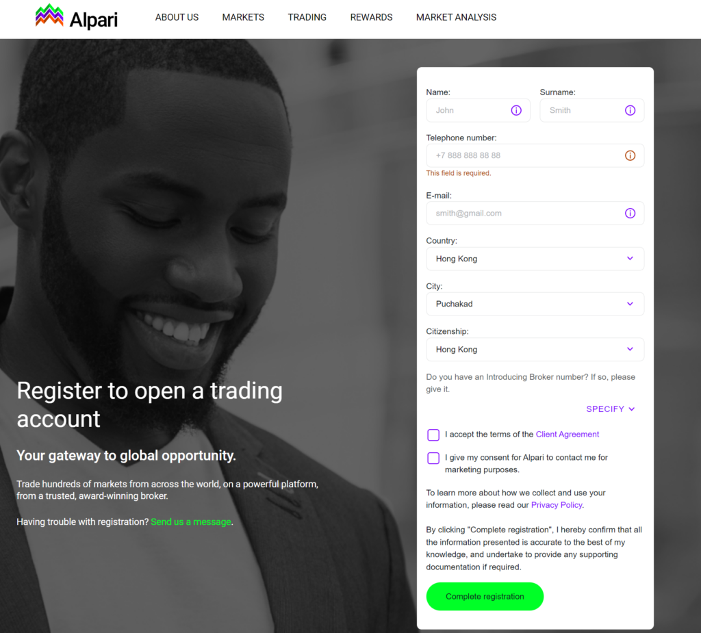 Opening an Account with Alpari